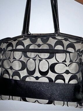 Black and Gray Signature COACH Tote Bag